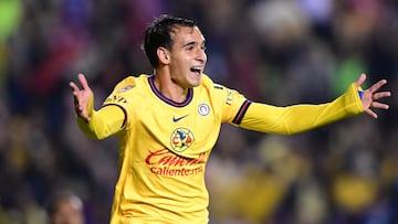 Antonio Alvarez celebrates his goal 0-1 of America during the 1st round match between Queretaro and America as part of the Liga BBVA MX, Torneo Apertura 2024 at La Corregidora Stadium on January 10, 2024 in Santiago de Queretaro, Mexico.