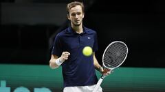 Daniil Medvedev celebra un punto durante su partido ante Pablo Carre&ntilde;o en la eliminatoria entre Espa&ntilde;a y la Federaci&oacute;n de Tenis de Rusia en las finales de la Copa Davis.