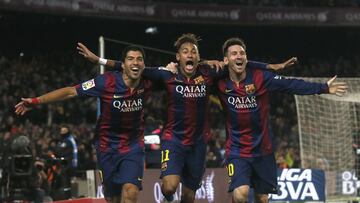 Luis Su¨¢rez (25 goles), Neymar (39 goles) y Leo Messi (58 goles)