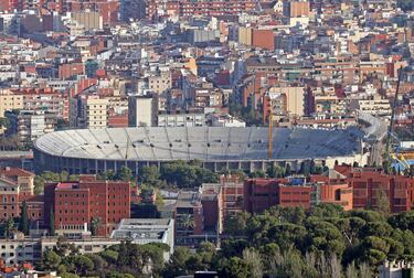 Vista aérea del avance de las obras del estadio del Fútbol Club Barcelona.