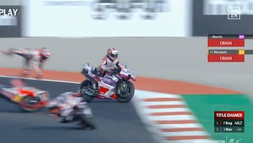 Así fue el momento en el que Martín tira a Márquez y se va al suelo