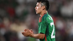 Mexico's forward Hirving Lozano gestures during the international friendly football match between Mexico and Peru at the Rose Bowl in Pasadena, California, on September 24, 2022. (Photo by Robyn Beck / AFP)