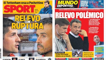 Portadas de los diarios Sport y Mundo Deportivo del d&iacute;a 20 de noviembre de 2019.