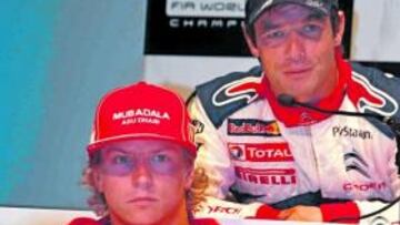 <b>DOS ESTRELLAS. </b>Loeb, el mejor de la historia de los rallys, a la espalda de Kimi, campeón de F-1.