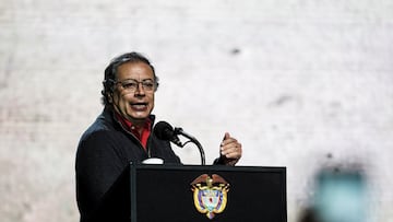 Colombian President Gustavo Petro speaks during an event to announce the approval of a law called "No mas Ole" (No more Ole), that prohibits bullfighting, in Bogota, Colombia July 22, 2024. REUTERS/Nathalia Angarita