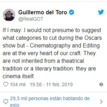 Alfonso Cuarón y Guillermo del Toro inconformes con decisión de premios Óscar