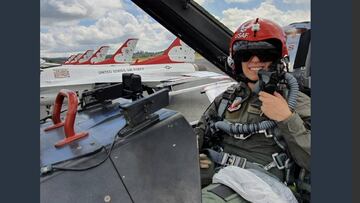 Mariana Paj&oacute;n celebra los 100 a&ntilde;os de la FAC en una F-16