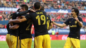 Jugadores del Atlético celebrando un gol ante el Osasuna.