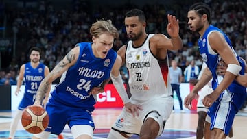 Miikka Muurinen , durante el partido contra Alemania en el Eurobasket 2025.