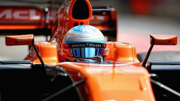 SPIELBERG, AUSTRIA - JULY 08: Fernando Alonso of Spain driving the (14) McLaren Honda Formula 1 Team McLaren MCL32 in the Pitlane during final practice for the Formula One Grand Prix of Austria at Red Bull Ring on July 8, 2017 in Spielberg, Austria. (Photo by Clive Mason/Getty Images)