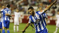 Domingos Duarte, celebrando su primer gol con el Deportivo ante el Albacete.