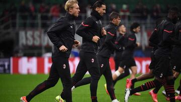 Calentamiento del Milan.