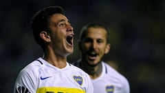 Gonzalo Maroni celebra su primer gol con Boca Juniors ante Arsenal.