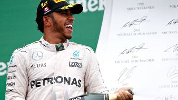 Lewis Hamilton en el podio de Canadá, donde ha ganado cinco veces.