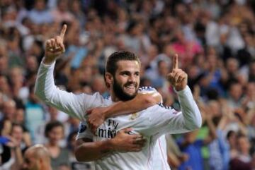 Nacho celebrando el gol 1-0 para el Real Madrid durante el partido de la primera jornada de la fase de grupos de la Champions League que se disputa esta noche en el estadio Santiago Bernabéu