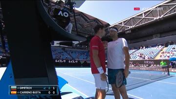 Carreño se retira ante Dimitrov por una lesión abdominal