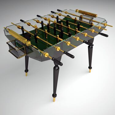 El futbolín "Classic Gold" está construido completamente en cristal y aluminio. Tiene un diseño sofisticado y su precio es de aproximadamente 36 euros.