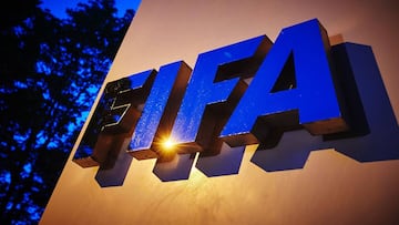 (FILES) This file photo taken on June 02, 2015 shows the FIFA logo  at the FIFA headquarters in Zurich.