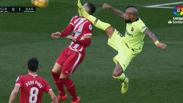 ¡Patada en la cara! La temeraria acción de Vidal ante Girona