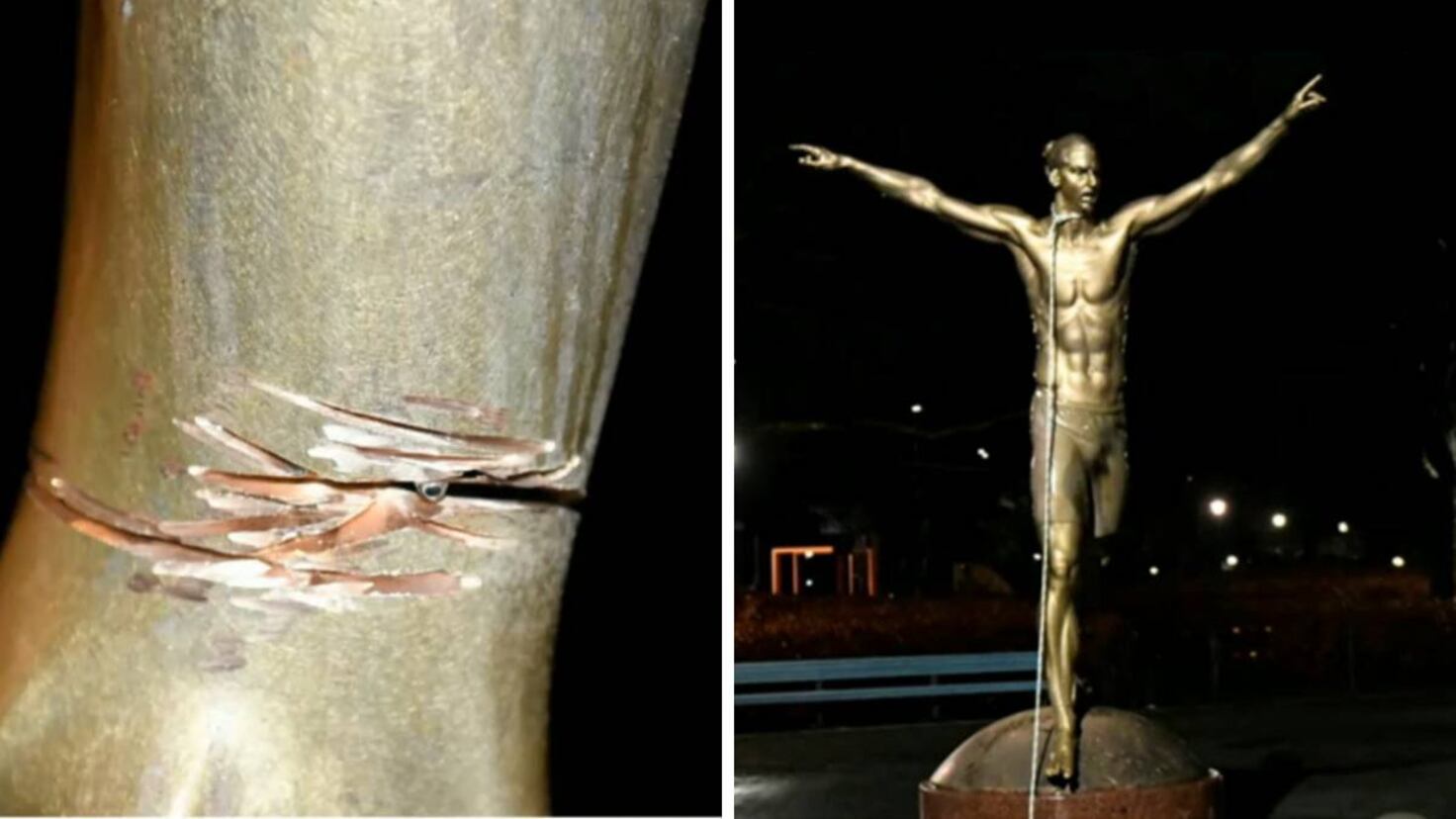 La estatua de Ibra, en riesgo: pies serrados, una soga al cuello...