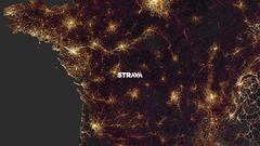Mapa de calor de los segmentos de Strava en Francia.