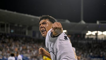 Jul 22, 2023; Montreal, Quebec, CAN; UNAM midfielder Jorge Ruvalcaba (17) reacts after a goal during the second half of a Leagues Cup game against CF Montreal at Stade Saputo. Mandatory Credit: Eric Bolte-USA TODAY Sports