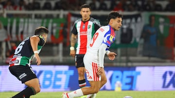 Futbol, Palestino vs Universidad de Chile
Fecha 3, Liga de Primera 2026.
El jugador de Universidad de Chile Octavio Rivero, derecha, disputa el balon contra el defensa de Palestino durante un partido de primera disputado en el estadio Municipal de La Cisterna en Santiago, Chile.
13/02/2026
Dragomir Yankovic/Photosport
Football, Palestino vs Universidad de Chile
3tst turn, 2026 First division league.
Universidad de Chile«s player Octavio Rivero, right, vies for the ball against defense of Palestino during a first division match at the Municipal de La Cisterna stadium in Santiago, Chile.
13/02/2026
Dragomir Yankovic/Photosport