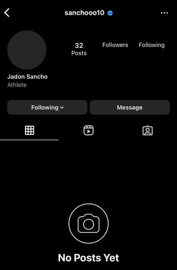 Jadon Sancho, jugador del Manchester United, elimina su perfil de Instagram.