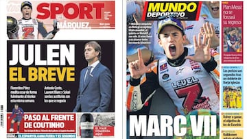 Portadas de los diarios Sport y Mundo Deportivo del día 22 de octubre de 2018.