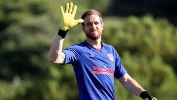Oblak, portero del Atlético, en un entrenamiento en el Cerro.