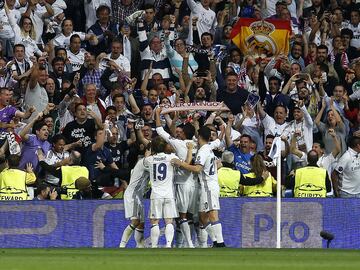 2 de mayo de 2017. Partido de ida de las semifinales de la Champions League entre el Real Madrid y el Atlético de Madrid en el Bernabéu (3-0). Cristiano Ronaldo marcó el 2-0. 