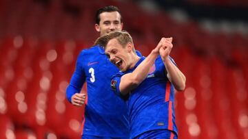 LONDON, ENGLAND - MARCH 25: James Ward-Prowse of England celebrates after scoring their team&#039;s first goal during the FIFA World Cup 2022 Qatar qualifying match between England and San Marino at Wembley Stadium on March 25, 2021 in London, England. Sp