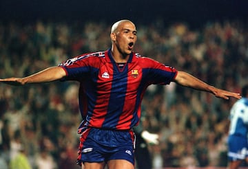 El jugador brasile?o visti¨® la camiseta del FC Barcelona durante la temporada 1996-1997.