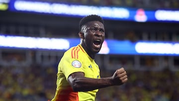 CHARLOTTE, NORTH CAROLINA - JULY 10: Jefferson Lerma of Colombia celebrates after scoring the team's first goal during the CONMEBOL Copa America 2024 semifinal match between Uruguay and Colombia at Bank of America Stadium on July 10, 2024 in Charlotte, North Carolina. Tim Nwachukwu/Getty Images/AFP (Photo by Tim Nwachukwu / GETTY IMAGES NORTH AMERICA / Getty Images via AFP)