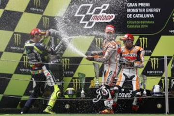 Valentino Rossi, Marc Márquez y Dani Pedrosa en el podio. 