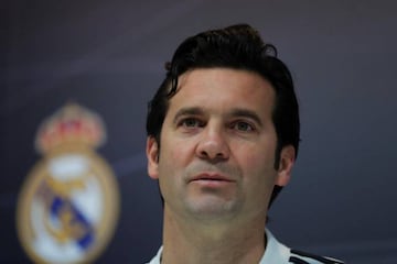 Solari talks to the media on Saturday.