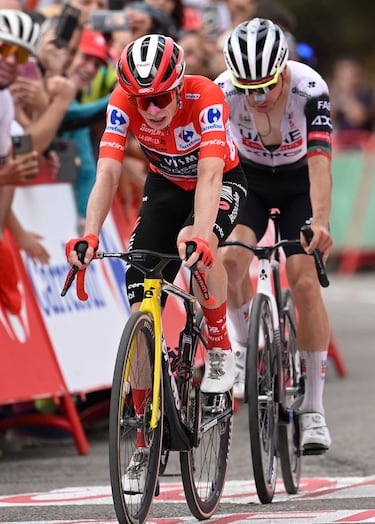 Llegada de Vingegaard y Almeida a la línea de meta.