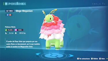 Conservadora, pero coherente. Mega-Meganium es exactamente lo que podríamos esperar de la forma Mega de Meganium. La única flor que tiene en el cuello de base se cuadruplica para llenar el cuello de su forma más alargada. No hay consenso entre los fans. En nuestro caso, nos encanta.