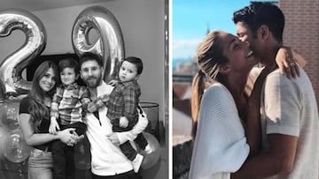 Lionel Messi con Antonella Rocuzzo y sus hijos y Álvaro Morata abrazado a Alice Campello