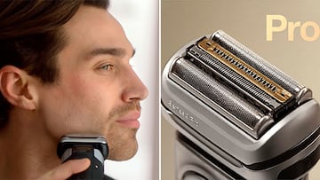 Un hombre se afeita la barba con la máquina Braun