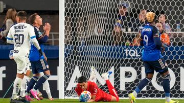 Mar 7, 2024; Cincinnati, OH, USA; Monterrey goalkeeper Esteban Andrada (1) blocks a shot in the first half of the CONCACAF Champions Cup Round of 16 game between the FC Cincinnati and Monterrey at TQL Stadium. Mandatory Credit: Sam Greene-USA TODAY Sports