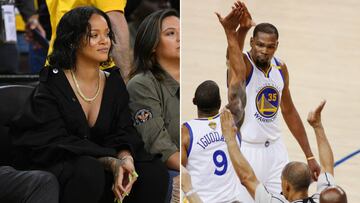 Rihanna y Kevin Durant, durante el primer partido de las Finales de la NBA entre Golden State Warriors-Cleveland Cavaliers.