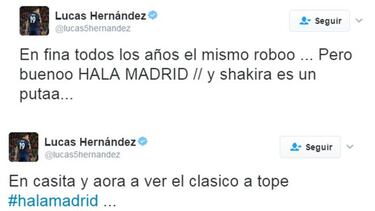 Los tuits madridistas y contra Shakira de Lucas Hernández