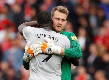 Mignolet and Lukaku after the match.