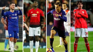 Hazard (Chelsea), Pogba (United), Coutinho (Barcelona) o Joao Felix (Benfica) en la lista de los 10 traspasos que podrían superar los 100 millones este verano.
