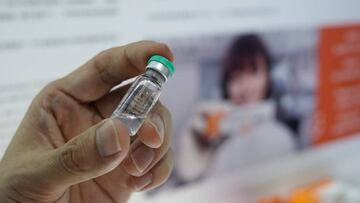 BEIJING, CHINA - SEPTEMBER 05: A booth displaying China's Sinovac Biotech Ltd. shows a COVID-19 vaccine candidate during the 2020 China International Fair for Trade in Services (CIFTIS) at Beijing Olympic Park on September 5, 2020 in Beijing, China. As China recovers from the COVID-19 epidemic, about 2,000 Chinese and foreign enterprises will participate and showcase their newest technology in public health and digital technology in the China International Fair for Trade in Services. (Photo by Lintao Zhang/Getty Images)