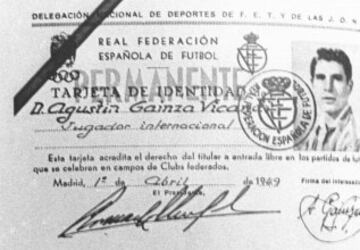 Reproducción de la tarjeta de identidad de Gaínza en la Real Federación Española de Fútbol. 