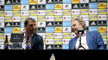 Néstor Lorenzo y Ramón Jesurún durante la rueda de prensa de presentación del nuevo DT de la Selección Colombia.