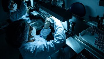 SAO PAULO, BRAZIL - APRIL 23: Employees work on the production line of CoronaVac, Sinovac Biontech's vaccine against COVID-19 at Butantan biomedical production center on April 23, 2021 in Sao Paulo, Brazil. While Butantan Institute works on developing its own vaccines, continues to produce the Chinese CoronoVac developed in partnership with the Chinese laboratory Sinovac Biontech. Brazil already announced that due to lack of vaccines, will finish inoculating high risks groups by September and not by May as it had been announced. The Butantan Institute requested authorization to the Sanitary Surveillance Agency (ANVISA) to start clinical tests with Butanvac, a new vaccine against COVID-19 100% developed in Brazil. (Photo by Alexandre Schneider/Getty Images)