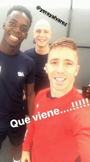Muniain, Iñaki Williams y Yeray, antes del entrenamiento del Athletic.